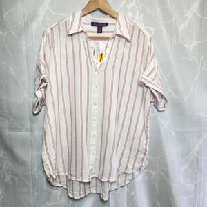 Gloria Vanderbilt Demi Short-Sleeve Striped Button Shirt Women's XL White & Red‎